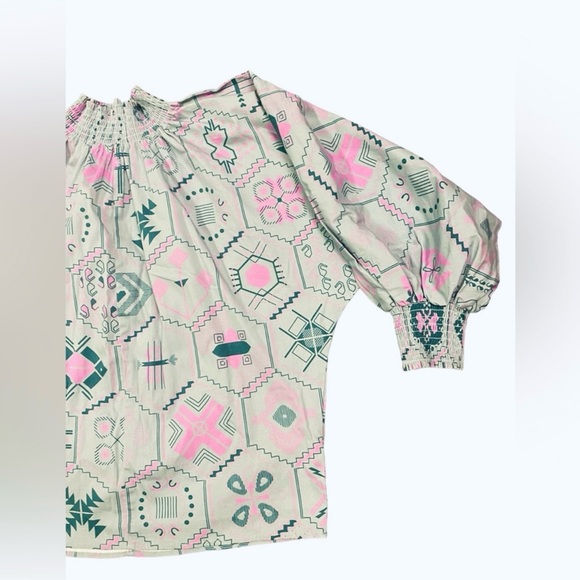 SHERIDAN FRENCH Becca Blouse Preppy Top w Puff Long Sleeves Ruffle Smocked Neck - Picture 11 of 16